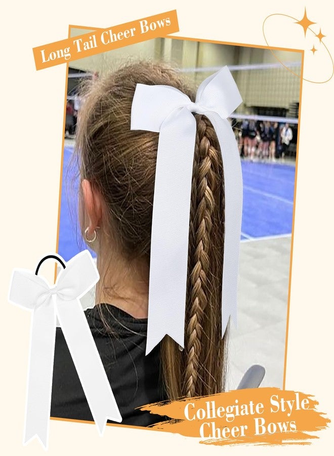 CEELGON 20 PCS College Style Cheer Bows Collegiate Long Tail Skinny Cheer Bow Elastic Hair Tie Bows for Teens Girls Softball Competition Sports Cheerleaders (White) - Image 3